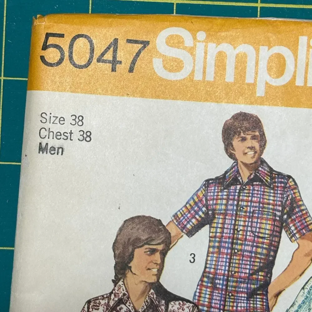 Vtg Simplicity Pattern 5047 Men's Set of Shirts Vest Long-Short Sleeves Uncut 38